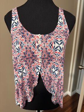 Aeropostale Red, Navy & White Printed Button-Front Tank